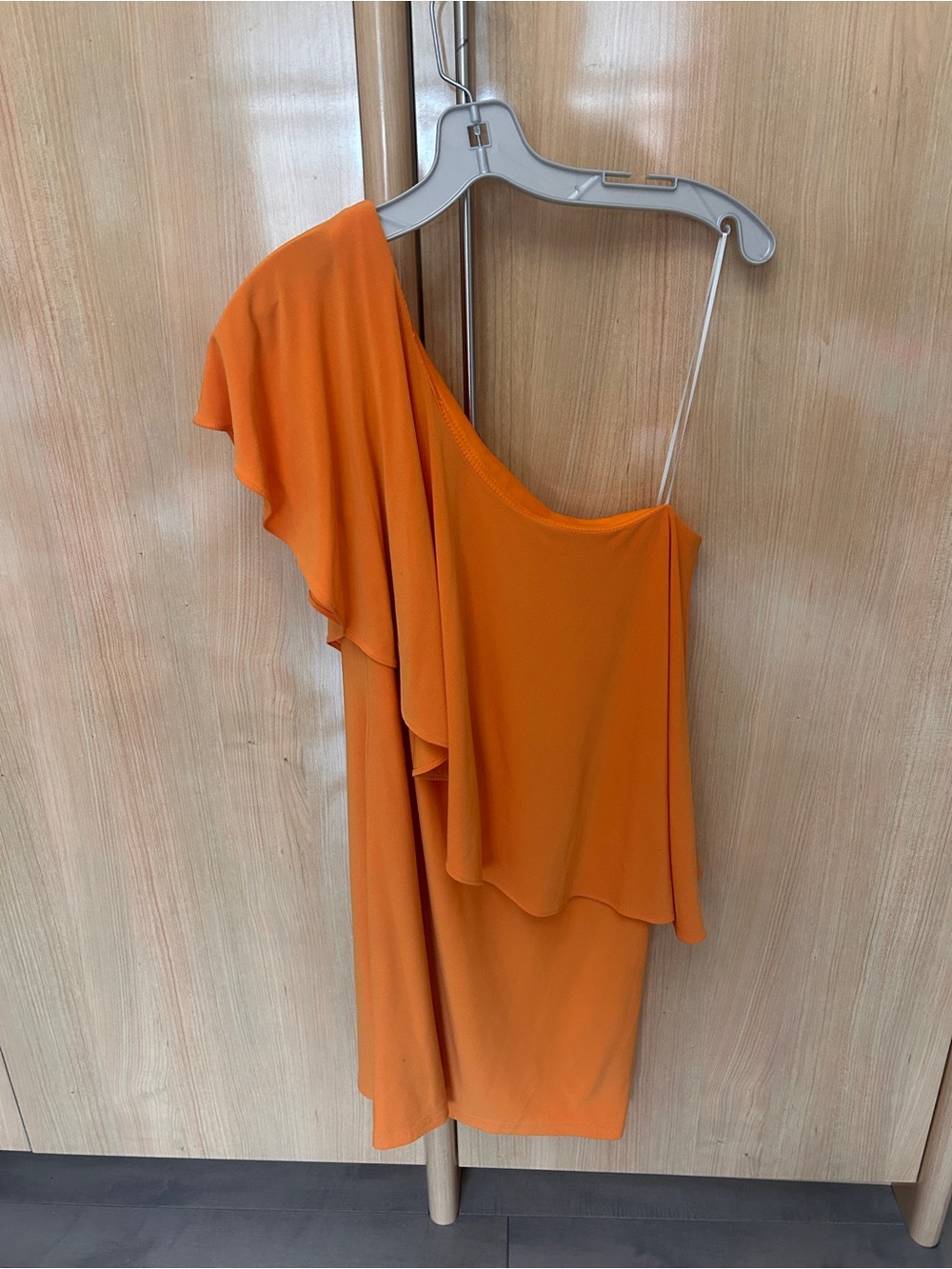 Asymmetric One-Shoulder Orange Ruffle Dress